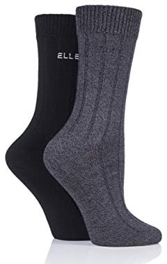ELLE Women's Bamboo Boot Socks - Ribbed Plain Soft Breathable and Cooling, for Walking, Hiking and Outdoors Multipack of 2 Size 4-8 Black