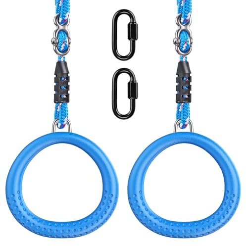 Dolibest Trapeze Ring, 2 Pack Swing Set Gym Ring Round Monkey Bar Handle Grip with 72-102cm Adjustable Rope for Outdoor Playground Obstacle Course Playset Training Equipment Indoor Fun Activity, Blue