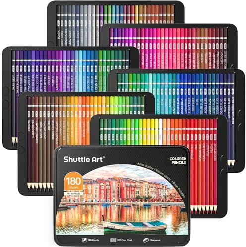 Shuttle Art 180 Crayon de Couleurs Professionnels, 180 Couleurs Numérotées pour Livre de Coloriage pour Adultes Enfants Professionnels, Fournitures d'Art Scolaires Dessin Coloriage