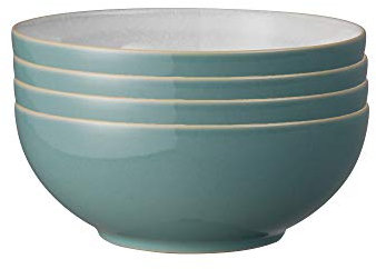 Denby - Elements Fern Green Cereal Bowls Set of 4 - Dishwasher Microwave Safe Crockery 820ml 17cm - Green, White Ceramic Stoneware Tableware - Chip & Crack Resistant Soup Bowls