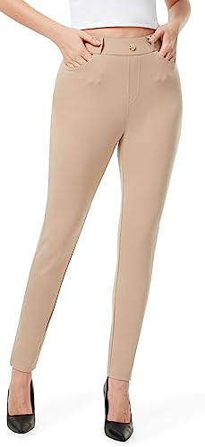 AFITNE Work Trousers for Women UK 28'' - High Waist Ladies Stretchy Casual Business Smart Tailored Trousers Womens Office Suit Pants with Pockets Khaki XS