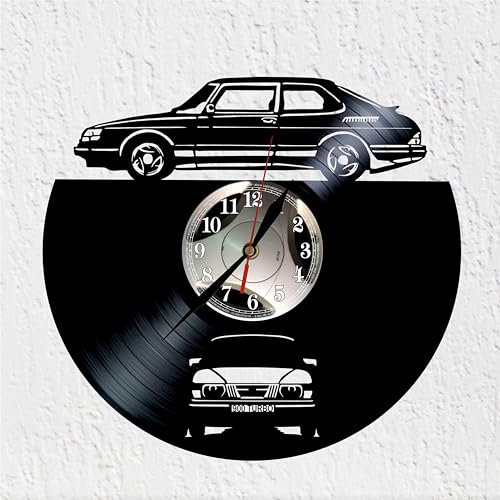 VINY WOODY Wanduhr Schallplatte Silhouette Automobil Schwedischen Tourismus 80er Jahre