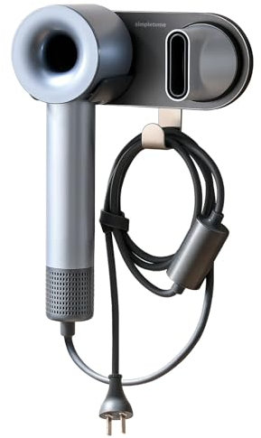 simpletome Support Seche Cheveux Mural pour Tous Les Magnétiques Haute Vitesse Sèche-Cheveux avec Crochet pour Cordon d'alimentation (Alliage d'aluminium, Gris)