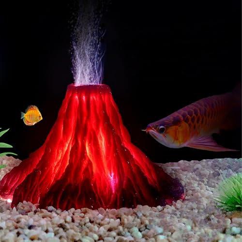UBETTER Aquarium Dekorationen Set, Bunte Led Lichter mit Blasenpumpe und Vulkanstein Aquarium Zubehör, Aquarium Dekorationen