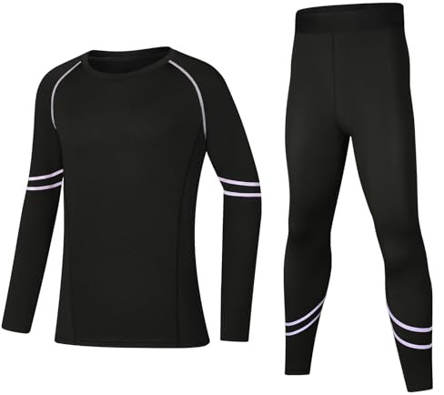 Hotfiary Kids Boys Thermal Base Layer Set Football Skin, Black A, 11-12Y