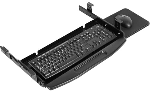 Vassoio Porta Tastiera Sotto Scrivania, 19,7 L X 10 W Con Piattaforma Per Mouse Girevole A 360 Gradi, Vassoio Porta Tastiera Sotto Scrivania In Acciaio Estraibile Per Scrivania Da Ufficio (Nero)