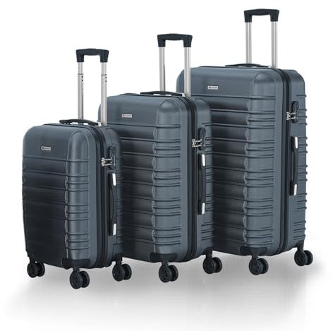 Juskys® Hartschale Kofferset Reisekoffer 3 teilig - Zahlenschloss, geräuscharme 360° Rollen groß, Teleskopgriff - Anthrazit