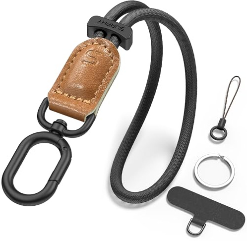 SURPHY Cordon Telephone Portable Multifonctionnelle à la Mode, Lanière de Poignet Réglable Solide et Durable, Dragonne de Lanière pour les Clés, les Ecouteurs et plus, Noir & Marron