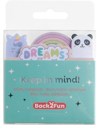 Back2Fun - Blocs de notas adhesivas kawaii Dreams, 4 blocs, 120 hojas, Sticky Notes con diseños arcoíris y animalitos, Papel 80 g/m², Ideales para decorar agendas, Cuadernos y libretas