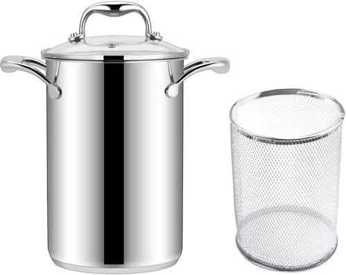 JDXQBLD 18/10 Stainless Steel Asparagus Pot Vegetable Steamer Pasta Cooker, 4L Pasta Stovetop Stockpot with Removable Basket and Glass Lid for Home Kitchen Restaurant, Dishw