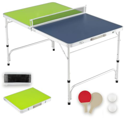 SPOTRAVEL Folding Table Tennis Table, Indoor Outdoor Portable Ping Pong Table with 3-Level Adjustable Height, Net, 2 Paddles, 2 Balls, Quick Instrallation