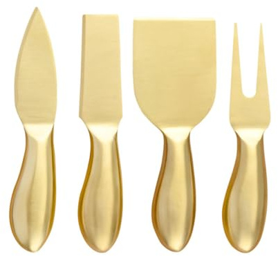 Toyvian Juego de Cortador de Queso de Acero Inoxidable Dorado, Kit Funcional 3 Cuchillos para Queso Duro, Semiblando y Desmenuzado, y Tenedor para Servir, Adecuado para Cocina y Comedor