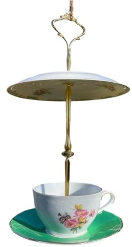 Dreuhuing para pájaros Vintage de Taza de té | Decoración de jardín Retro - Recipiente de Comida para Aves de Exterior,para Jardineros, Amantes de Las Aves y Animales, Patio, Terraza, Balcón,