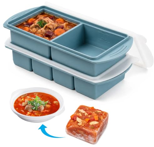 Ecofocet 2 pezzi Souper cubes,Silicone freezer moulds,Stampo Silicone con Coperchio,Contenitore Porzioni Alimenti,Contenitori per zuppe,2 scomparti 4 scomparti,per zuppe,salsa,cubetti di ghiaccio
