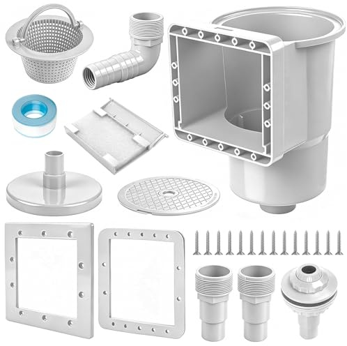 Set di skimmer per piscina, skimmer da incasso, con ugello di ingresso e altri accessori, set completo per piscine a parete in acciaio, ugello di ingresso, cestello grande con attacco per tubo da 32