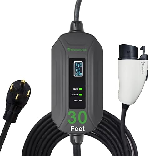PRIMECOM Level 2 Electric Vehicle (EV) Charger (220V / 240Volt, 16Amp) Portable EVSE Smart Electric Car Charger, 30', 40', and 50 Feet Lengths (30 Feet, 14-50P)