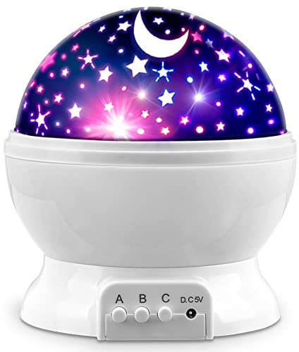 MOKOQI Star Projector Night Lights for Kids, Birthday Gifts for 3 4 5 Year Old Girls and Boys, Projection Lamp for Kids Bedroom Ceiling, Stars and Moon for Child Asleep Peacefully (White)