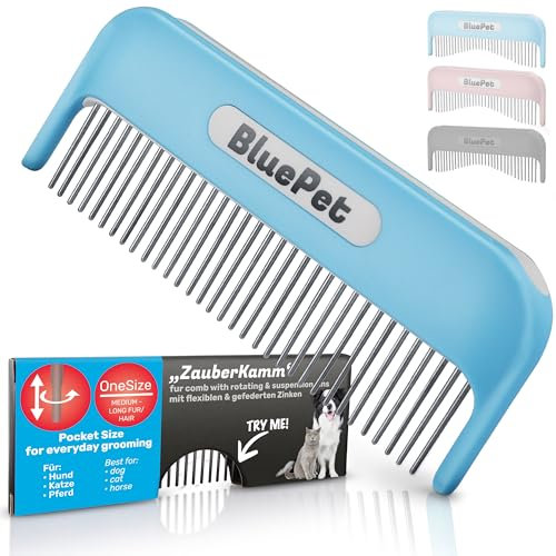 BluePet Zauberkamm Patentiert mit Rotierenden & Nachgebenden Zinken I Entfernt sanft Knoten & Entwirrt das Fell I Hundekamm Katzenkamm für Langhaar Hunde & Katzen