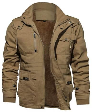 KEFITEVD Hombres Chaqueta Polar Cargo Caliente Chaquetas Militares con Cremallera Abrigo Invierno, 04#caqui, M