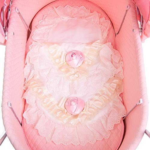 Roma Juego de ropa de cama de 2 piezas para cochecito de muñecas y almohada, color crema con rosa