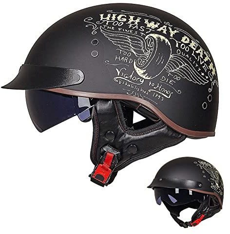 ACLFFSHOP Halbschalenhelm mit ECE, Retro Helm Jethelm, Jet-Helmhalbhelm Scooter-Helm Offenem Helm, Chopper Helm mit Sonnenblende Herausnehmbares Atmungsaktives Futter M~XXL