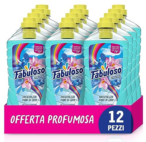 Fabuloso Detergente multiusos para suelos, aroma de flor de loto, 950 ml, 100 % limpieza, perfume durante 24 horas, fórmula biodegradable al 94 %, 99 % ingredientes de origen natural, juego de 12