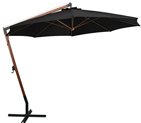 pille gartenwelt Großer Ampelschirm 350 cm Durchmesser Massiv Holz Tannenholz mit Bambus 55 mm Stangendurchmesser (schwarz)