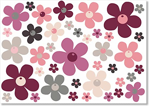 beihaasnatuerlich 40 Blumenaufkleber – Prilblumen Aufkleber Set für Küche, Bad, Auto, Fahrrad, Laptop, Koffer, Handy, Bobbycar, Roller – UV-beständig, Wasserfeste Outdoor Sticker (Blumen lila-beige)