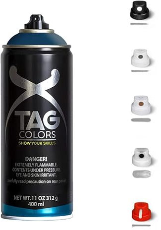 VIRSUS 1 Bomboletta Spray Vernice Acrilica per GRAFFITI Blu A034 da 400ml + 5 testine per tratti precisi e spessi, finitura opaca coprente, per street artists murales (INTERGALACTIC BLUE)