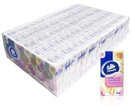 Vinda 3-lagige Ultra Care Taschentücher im Reiseformat – 80 Packungen mit je 10 ultraweichen Gesichtstüchern, ideal für Reisen, Arbeit, Schule und den täglichen Gebrauch