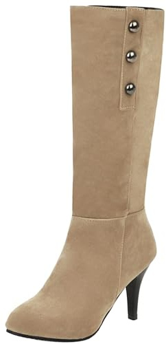 Joliss Mujer Pionted Toe Mid Botas Altas Tacón Alto Sin Cordones Altas Botas Tacón de Aguja Mid Botas Beige Talla 36 EU