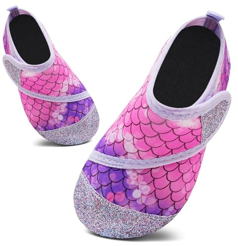 Kids Water Shoes Girls Boys Outdoor Quick Dry Barefoot Aqua Socks for Toddler Sport Beach Swim Surf Bubble Fish Scales Purple 12.5-13 Little Kid