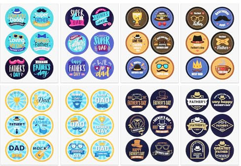 96 Stück Vatertags Aufkleber, 16 Blatt Runde Papa Aufkleber Vatertag Umschlagsiegel Etiketten Abziehbilder Aufkleber Lustiges Geschenk Vatertags Partydekorationen zum Basteln, Grußkarten