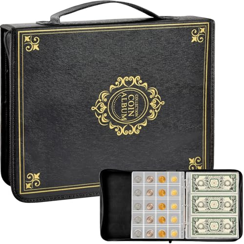 Soporte para libros de monedas para coleccionistas, álbum de colección de monedas de 200 bolsillos. 30 mangas, caja de almacenamiento para monedas, accesorios de colección de monedas (200 + 30