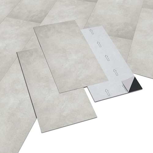 INMOZATA 5,04㎡ PVC Bodenbelag Selbstklebend Click Vinylboden Rutschfest Wasserfest Vinyl Bodenbelag Selbstklebend für Schlafzimmer Küche Wohnzimmer 28 Fliesen, 30cm x 60cm, Dicke 2 mm-Hellgrau Beton
