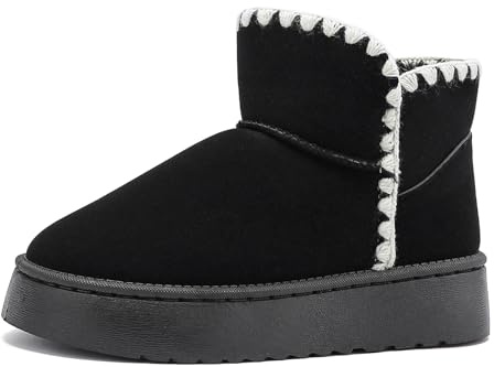 Jifenkla Stivali da Neve Donna,Design in pizzo a onde alla moda,Foderato Caldo Stivaletti invernali,Antiscivolo Impermeabili suola in gomma,Leggerie Comode Pelliccia Breve Scarpe,Outdoor