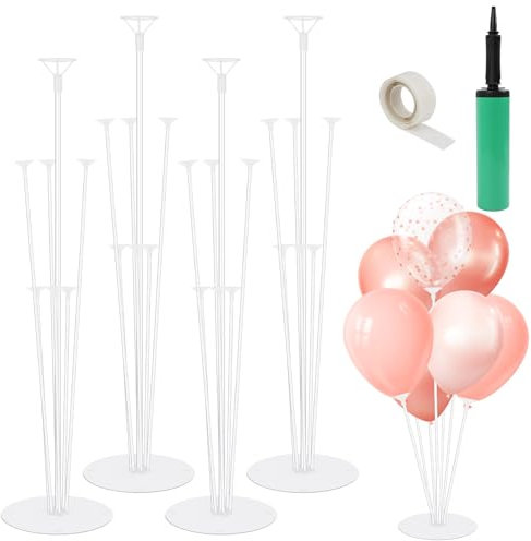 4 Sets Balloon Stand For Table, Balloon Sticks And Holders Clear Balloons Stands For Floor, Balloons Table Stand with Bases, Pump, Dot Stickers for Party, Wedding, Birthday, Anniversary