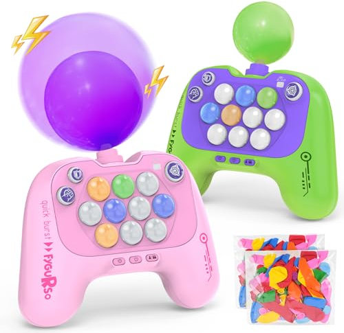 fygurso Handheld Speed Pushing Game Machine with Balloons 2-Player Fidget Game Light Up Quick Push Game Fast Push Puzzle Game Console for 6 7 8 9 10 11 12 Years Old Kids Adults-Pink+Green