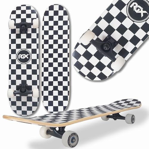 WeLLIFE Skateboard Completo per Principianti, Skateboard Bambini, Giovani e Adulti, Skate Serie RGX in Legno 80x20 cm in 9 Strati d’Acero Concavo Double Kick, Cuscinetti Abec-7, Disegno su Grip Tape