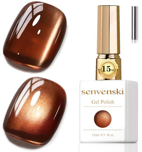 Senvenski Jelly Glass Cat Eye Gel Nail Polish with Magnet 15ML Magnetic 3D Galaxy Holographic Glitter Translucent Sheer Color Gel Polish Salon Home DIY (Dark Brown, MY1-018)