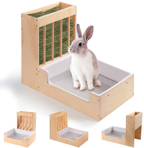 SENNOR Large 2-in-1 Rabbit Hay Feeder & Litter Box Set - Wooden, Mess-Proof Design for Guinea Pigs, Chinchillas, Hamsters, and Rabbits