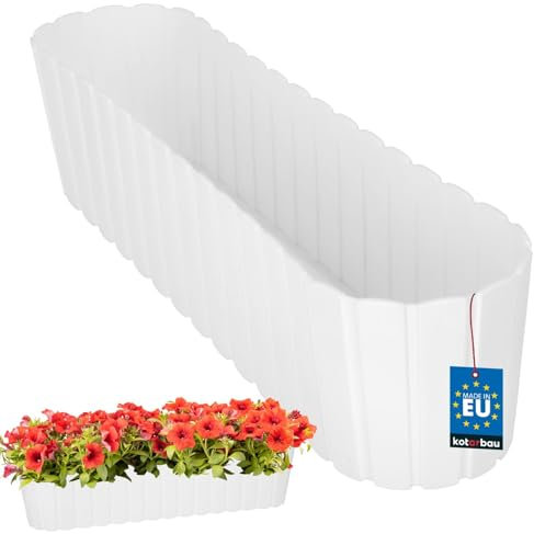 KOTARBAU® Macetero Ovalado para Balcón, 60 x 14 x 13 cm, Blanco, Maceta para Balcón y Terraza, Jardinera