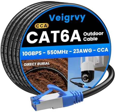 Veigrvy Cable Ethernet Cat 6A 15M Exterior, 23AWG 10Gbps LAN Red Internet
