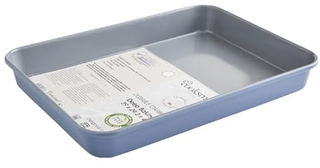 Cooksmart Signature Deep Baking Tray 39cm – Carbon Steel with Iron Rack | PFOA-Free Non-Stick Coating | Oven Compatible | Dishwasher Safe | Elegant Blue Finish