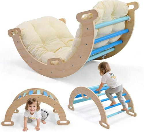 STYPLZ 2 en 1 Set de Juego Interior Montessori, Juego de Estructura de Escalada Montessori: triángulo de Escalada Interior, Arco de Escalada con cojín y tobogán para niños