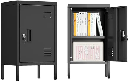 LOCENHU Armadio in metallo con aperture di ventilazione, armadio in metallo con serratura e scomparto per biglietti da visita, adatto per scuola, ufficio e casa, 30 x 35 x 62 cm, da montare, nero
