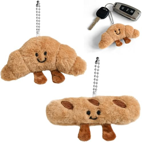 BAHME 2 Pcs Llavero Croissant, Llavero Lindo Croissant, Llavero De Croissant, Croissants Peluche, Llavero Diseño Lindo Croissant Peluche Para Bolsas Decoración e Ideas De Regalo, Marrón