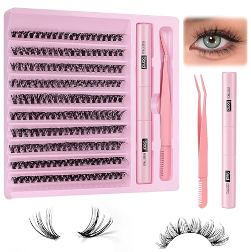 BUTBU 200 st lösögonfransar Ciuffetti-set, Segmentering Te Cluster Lashes, 50d Curl Volymlösa Ögonfransar, För DIY och Personligt och Hemmabruk, Med Ögonfranslim, Pincett (Stil C)