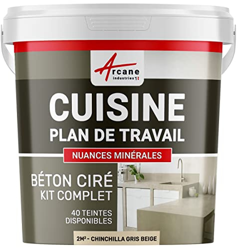 Béton ciré cuisine, plan de travail, crédence, évier, sol et mur, revêtement mural décoratif, kit complet - 2 m² (en 2 couches) Chinchilla Gris Beige - ARCANE INDUSTRIES