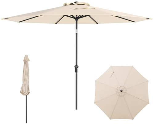 COSTWAY Ombrellone da Giardino 290 cm, con Inclinazione Regolabile, Ombrellone Esterno con 8 stecche Manovella, per Spiaggia Piscina Cortile (Beige, 290 cm 8 Stecche)